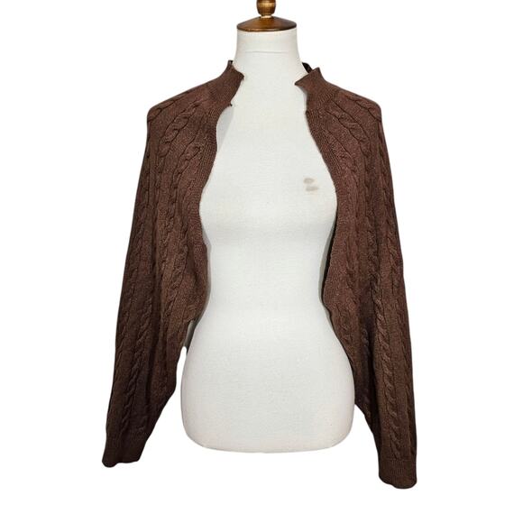 POL Brown Cable Knit Women's Shawl Sweater - Picture 2 of 5